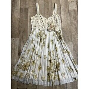 Anthropologie Cream and Gold Floral Mini Dress